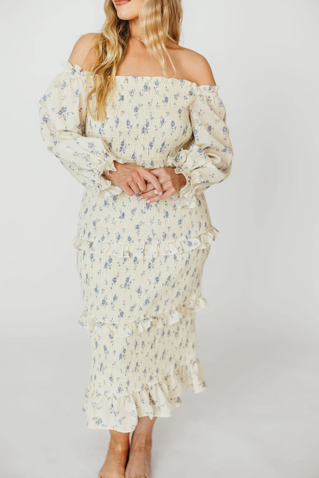 The Chloe Midi Dress in Blue - Bump Friendly