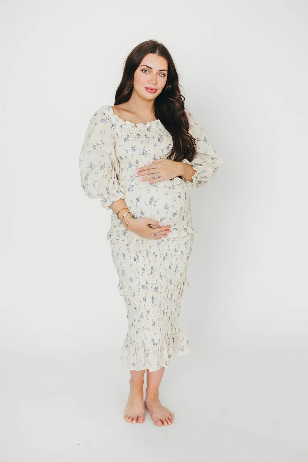 The Chloe Midi Dress in Blue - Bump Friendly