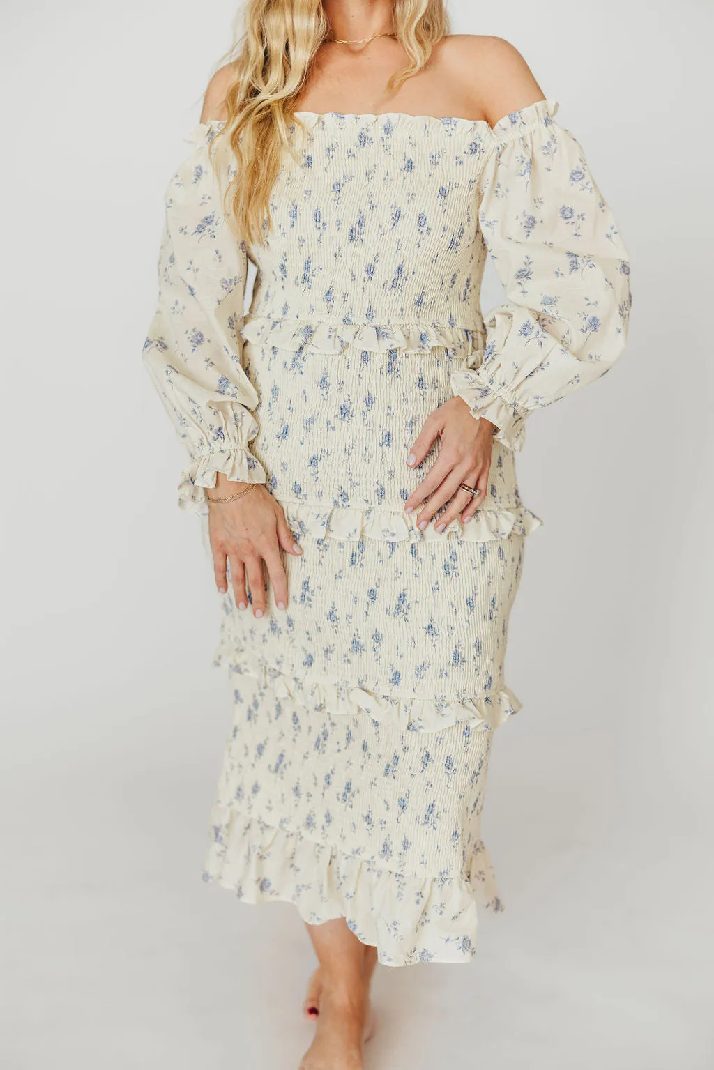 The Chloe Midi Dress in Blue - Bump Friendly