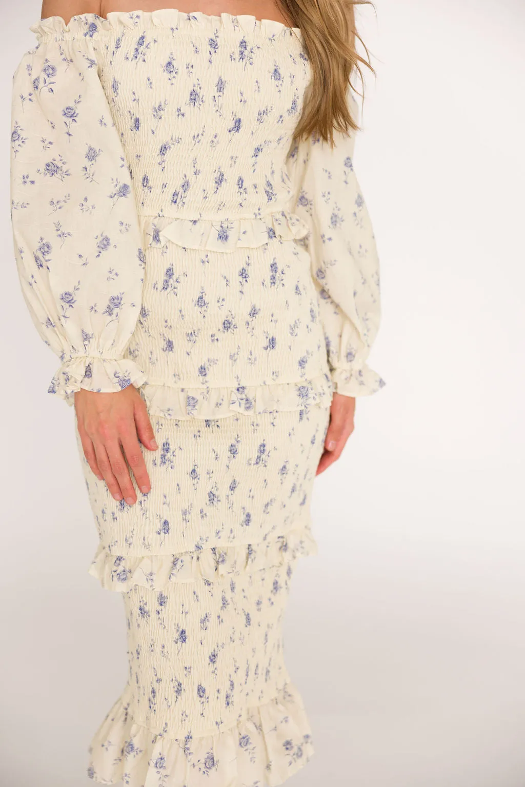 The Chloe Midi Dress in Blue - Bump Friendly