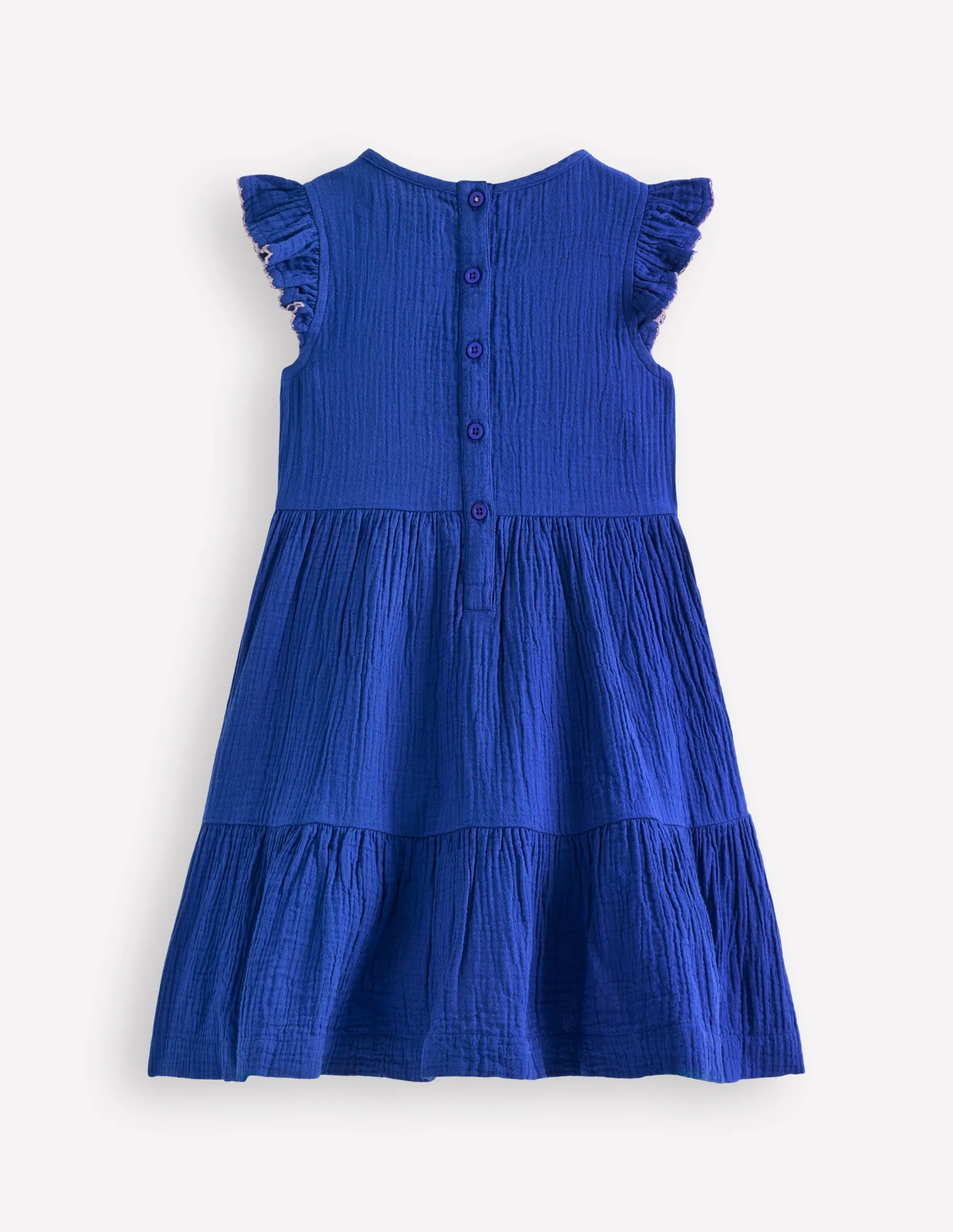 Tiered Doublecloth Dress-Bright Blue Embroidered