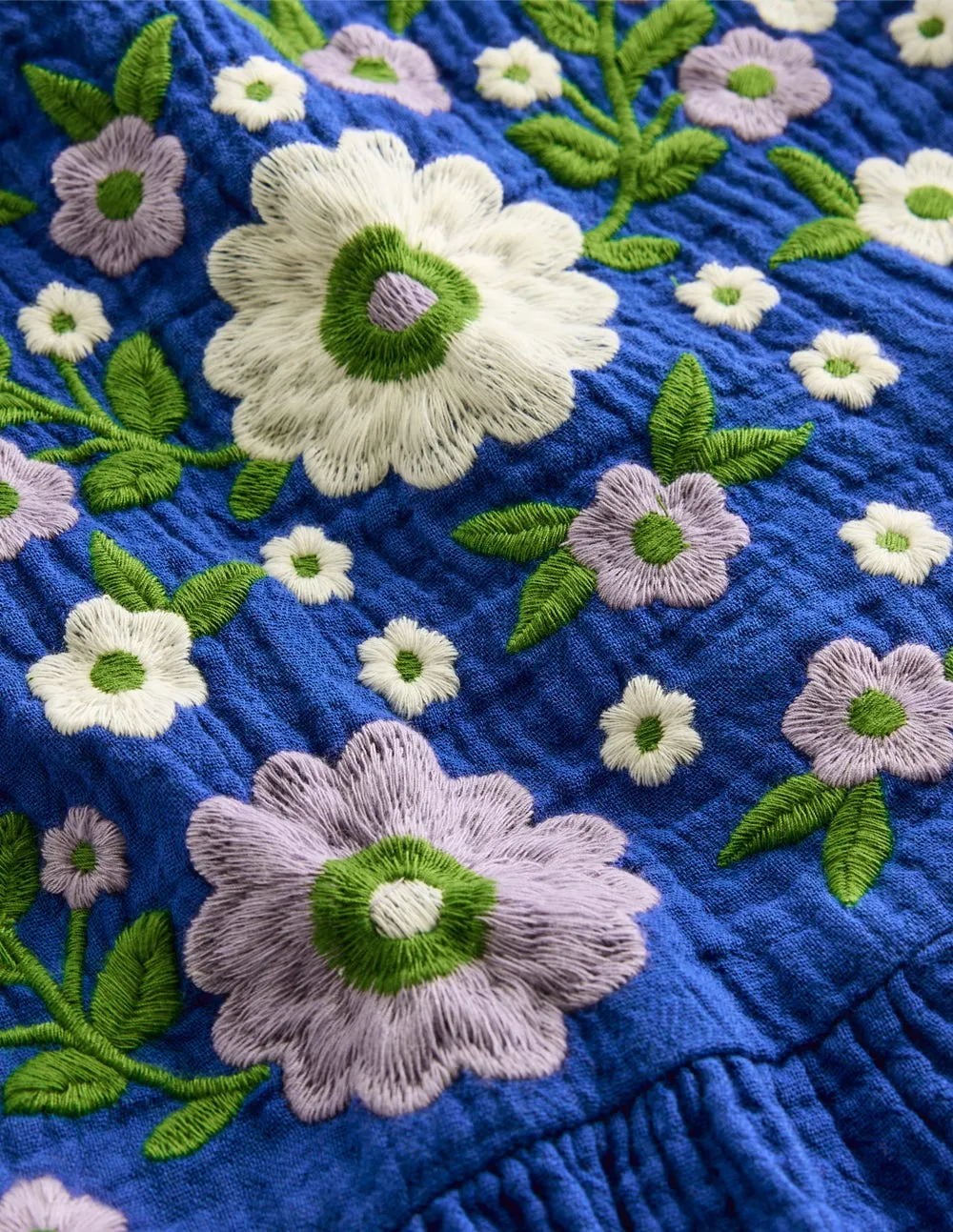 Tiered Doublecloth Dress-Bright Blue Embroidered