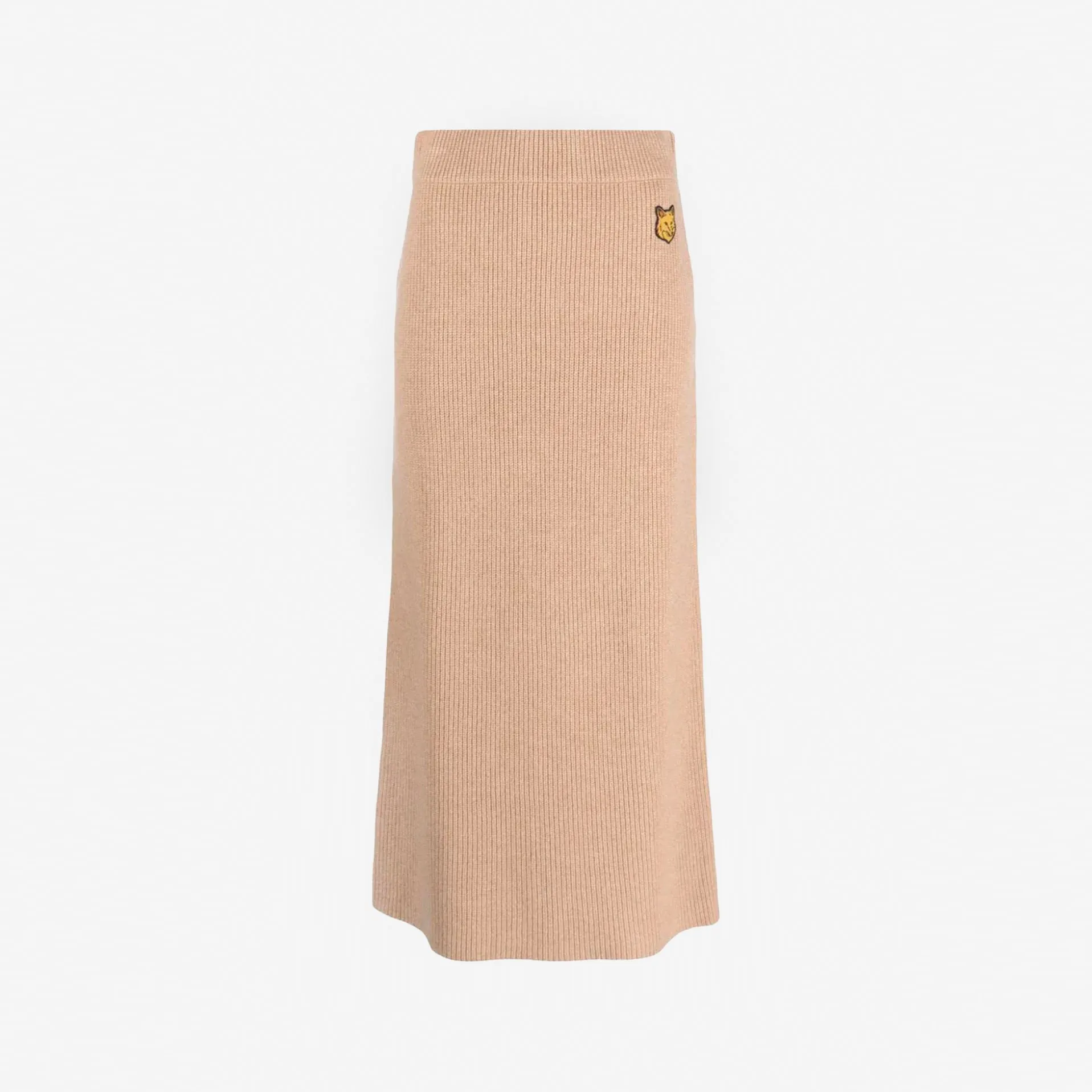 Tonal Fox Head Patch Long Ribbed Skirt Beige Melange