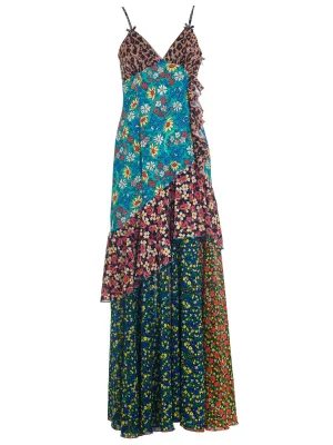 Versace Jeans Couture Patchwork Tiered V-Neck Dress