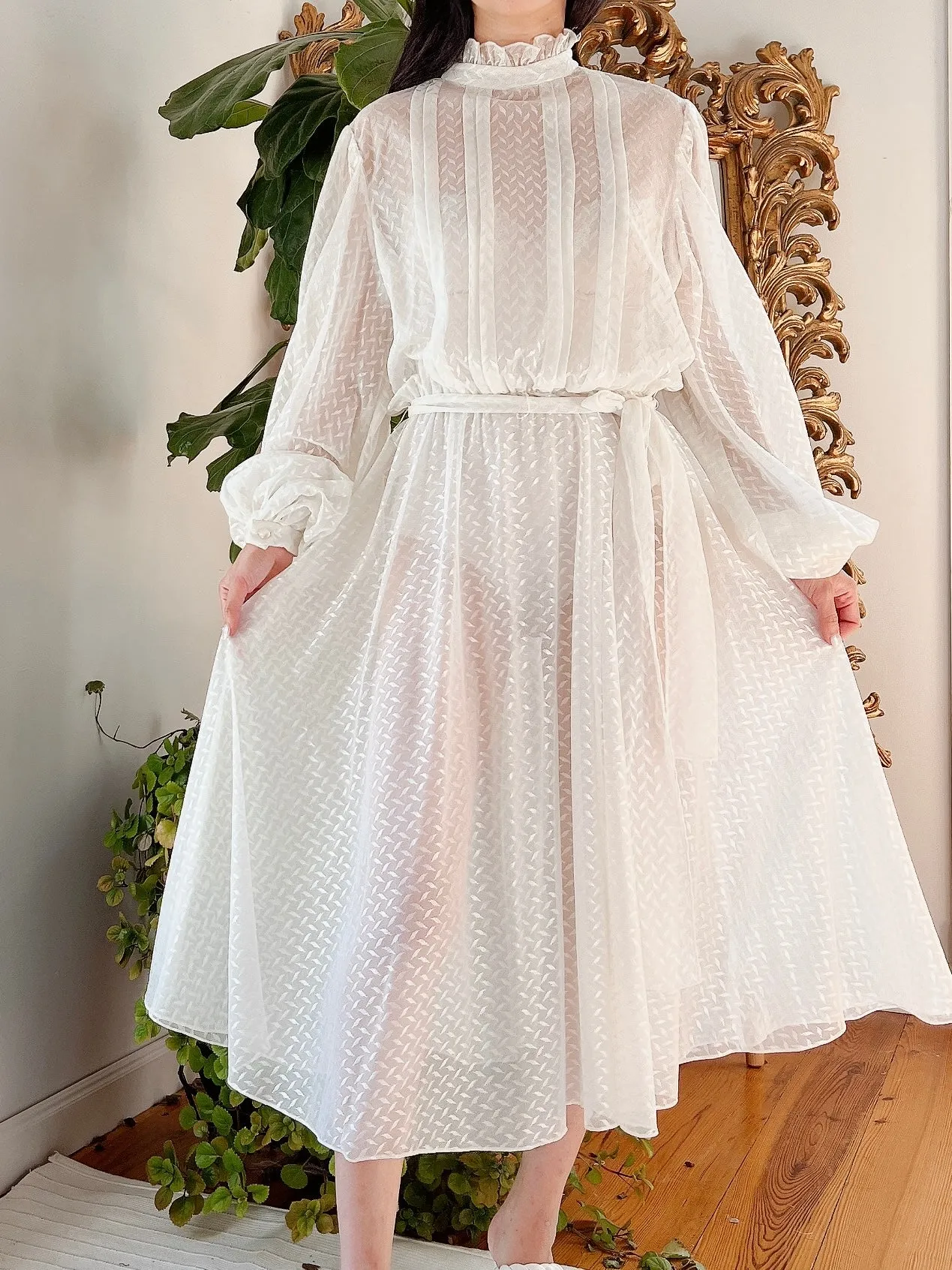 Vintage Sheer Balloon Sleeve Dress - S-M