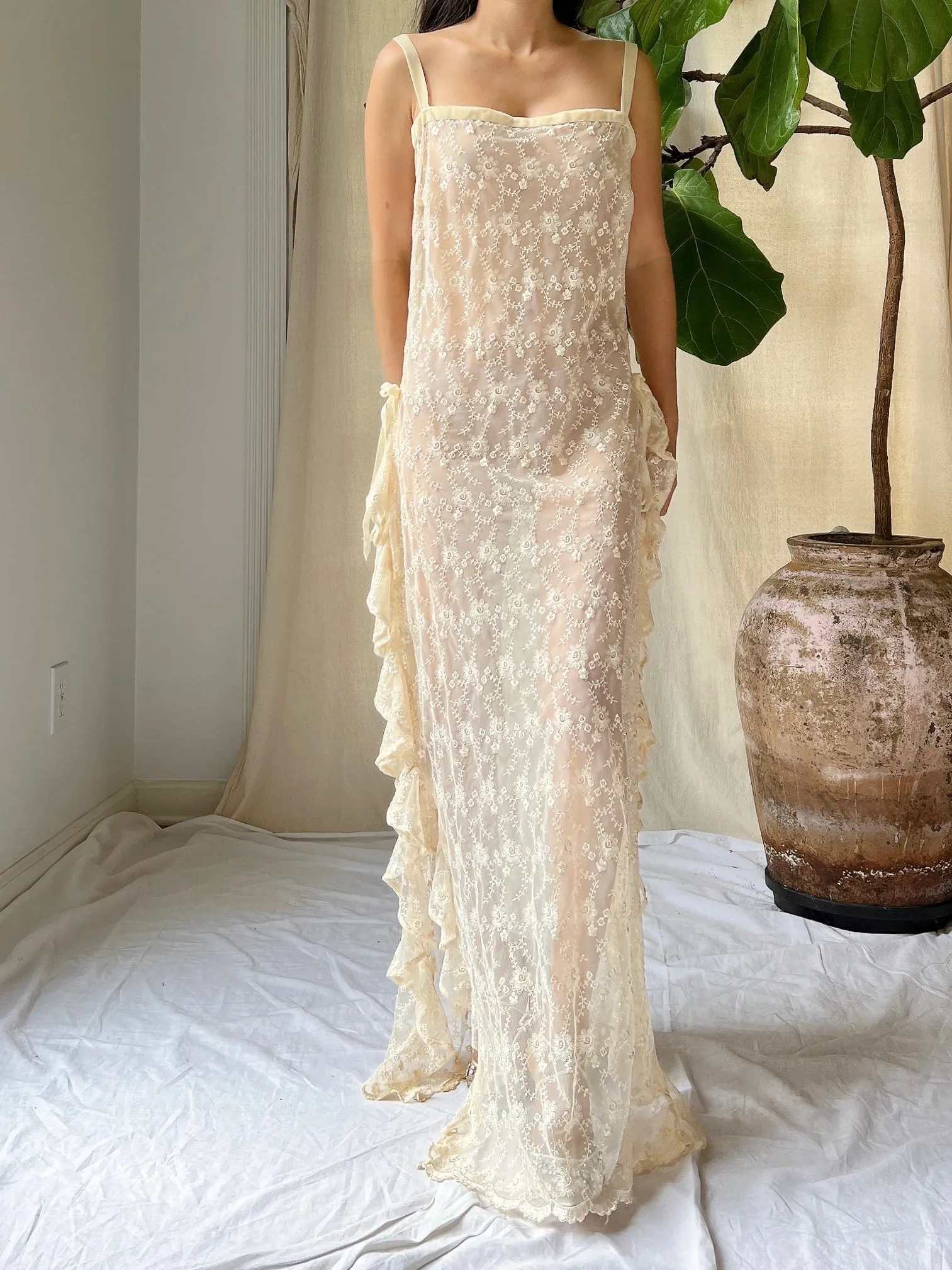 Vintage Sheer Ruffle Dress - M