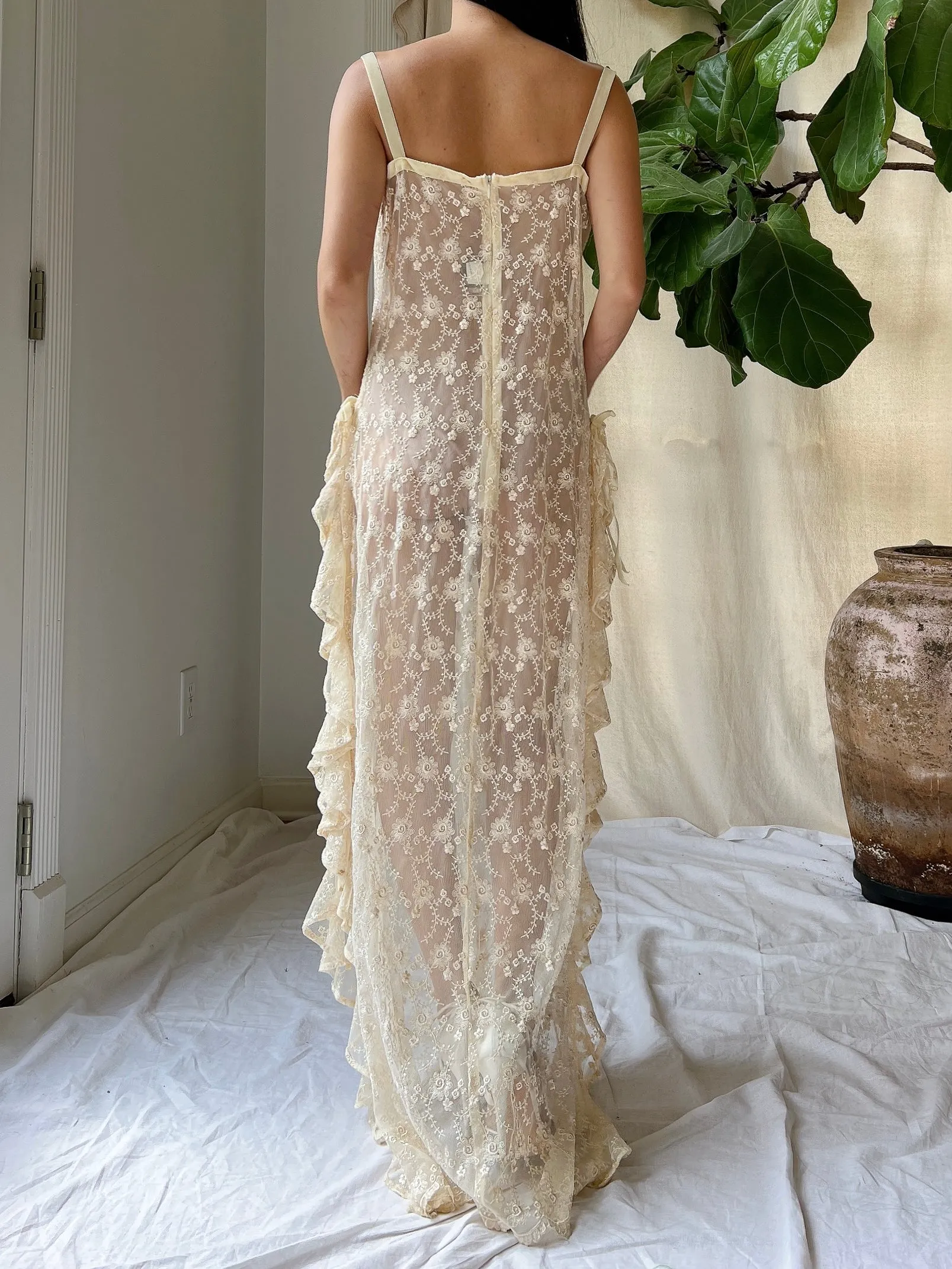 Vintage Sheer Ruffle Dress - M