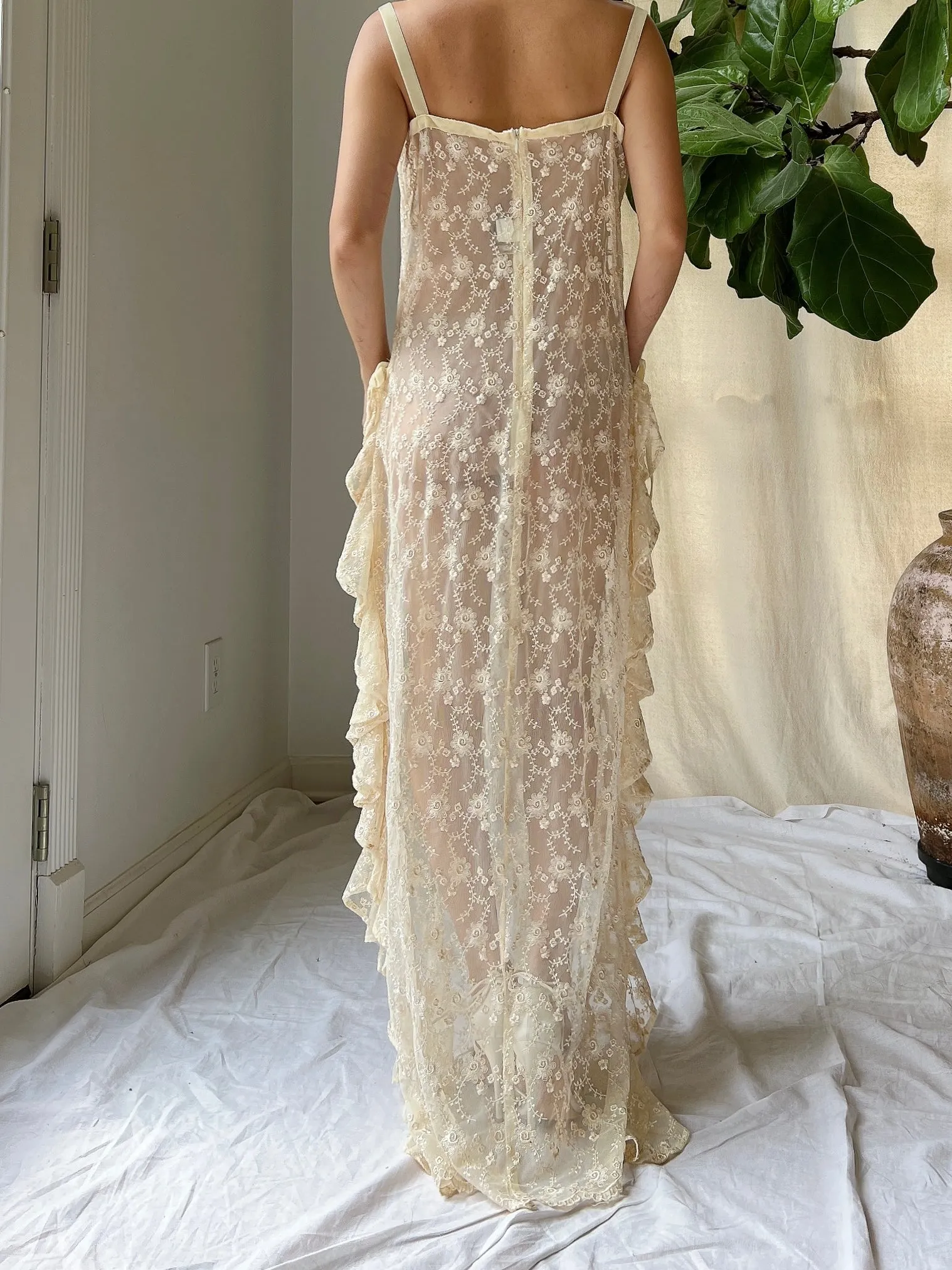 Vintage Sheer Ruffle Dress - M