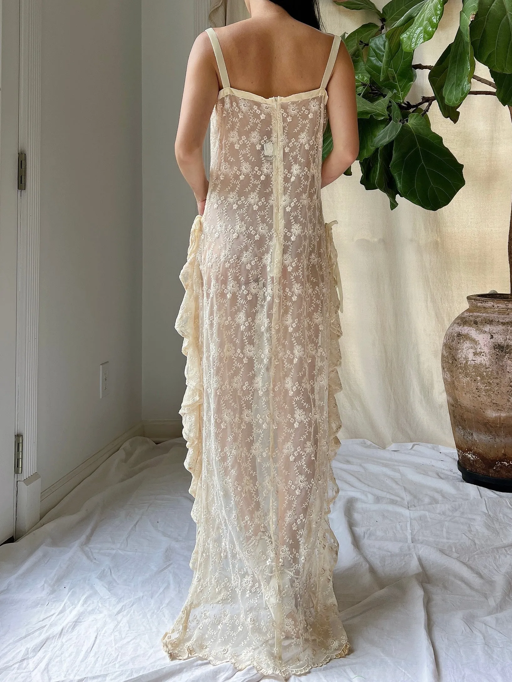 Vintage Sheer Ruffle Dress - M