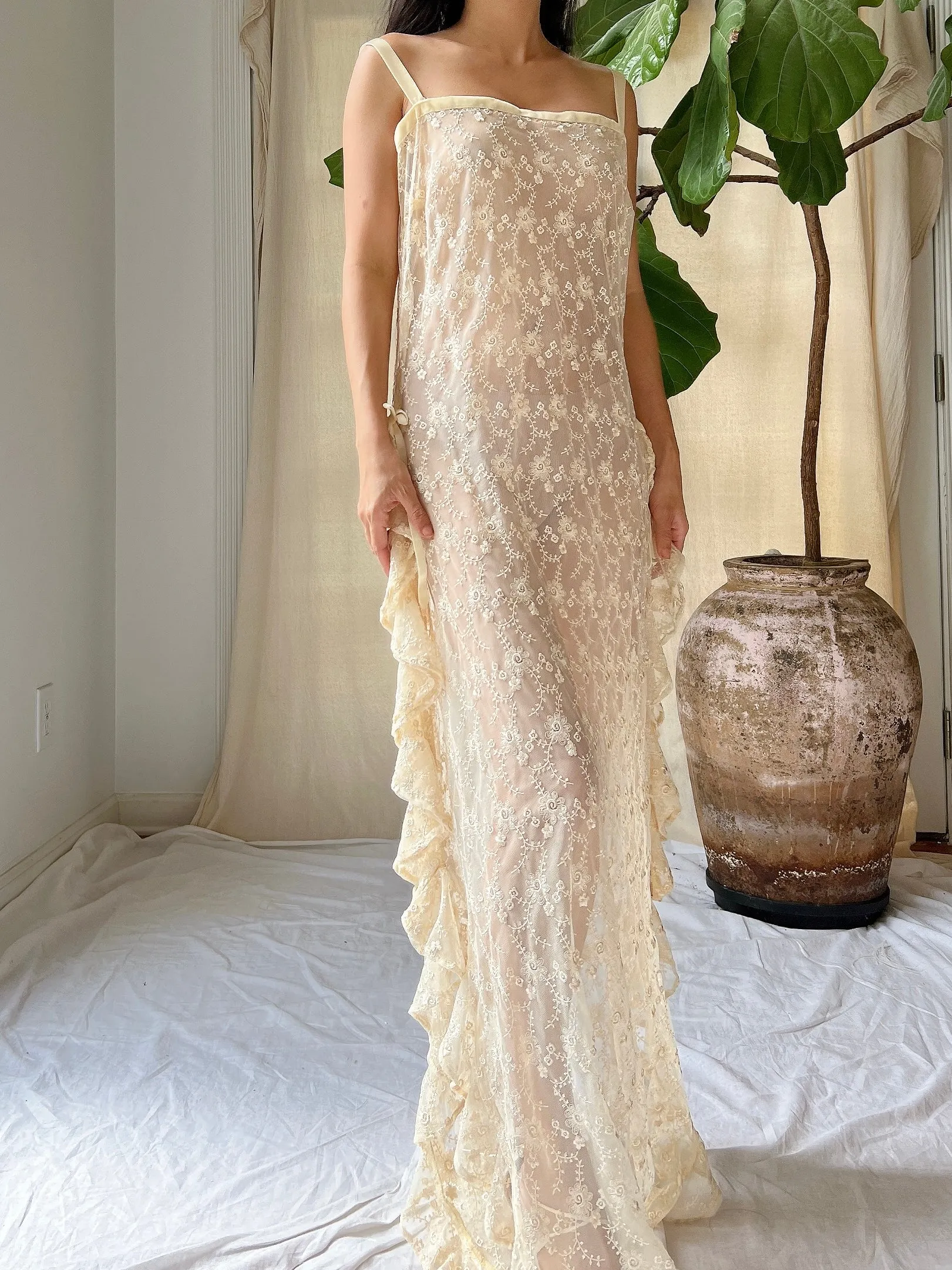 Vintage Sheer Ruffle Dress - M