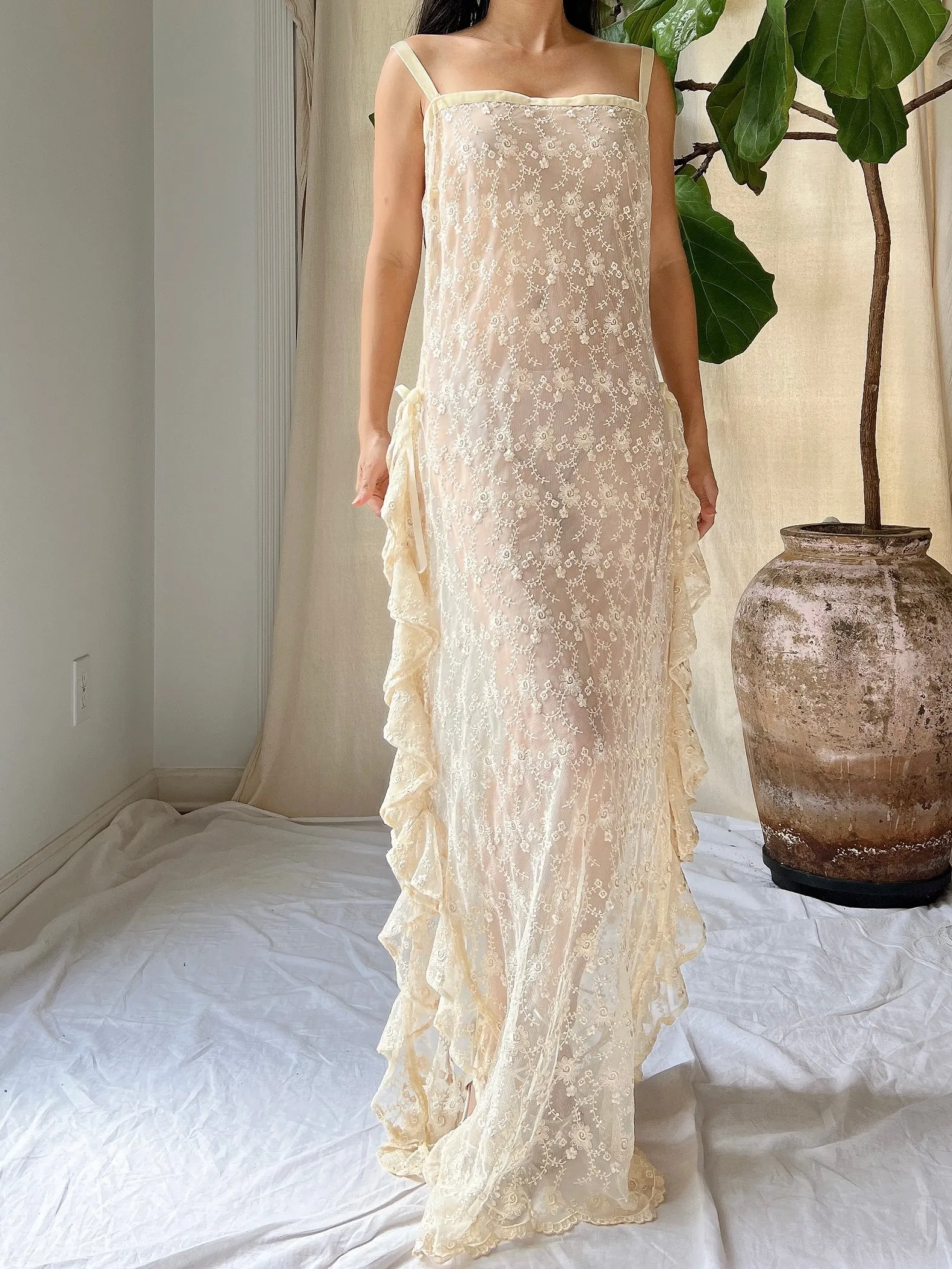 Vintage Sheer Ruffle Dress - M