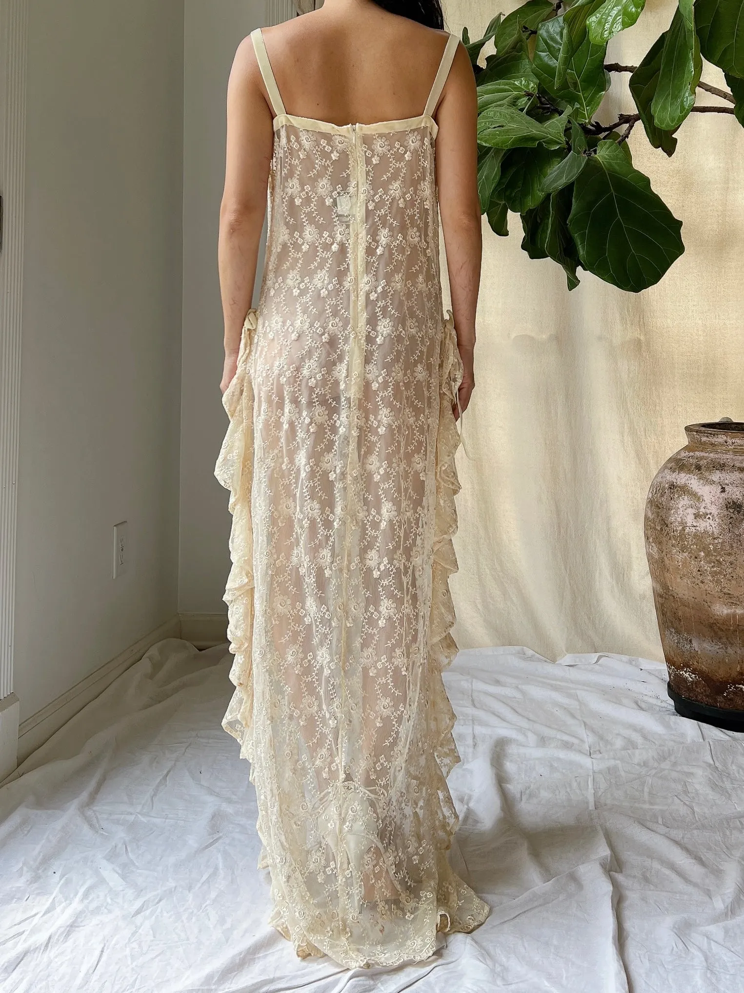 Vintage Sheer Ruffle Dress - M