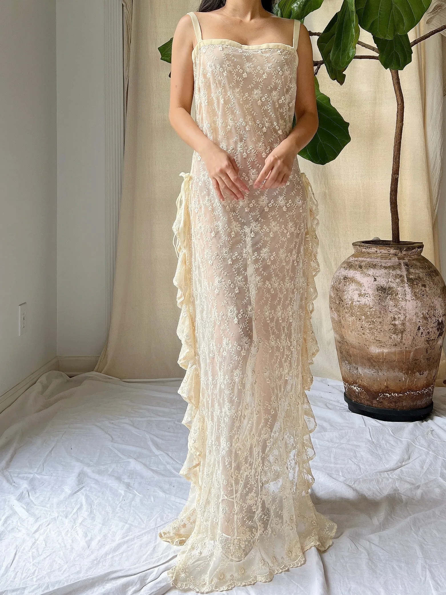 Vintage Sheer Ruffle Dress - M