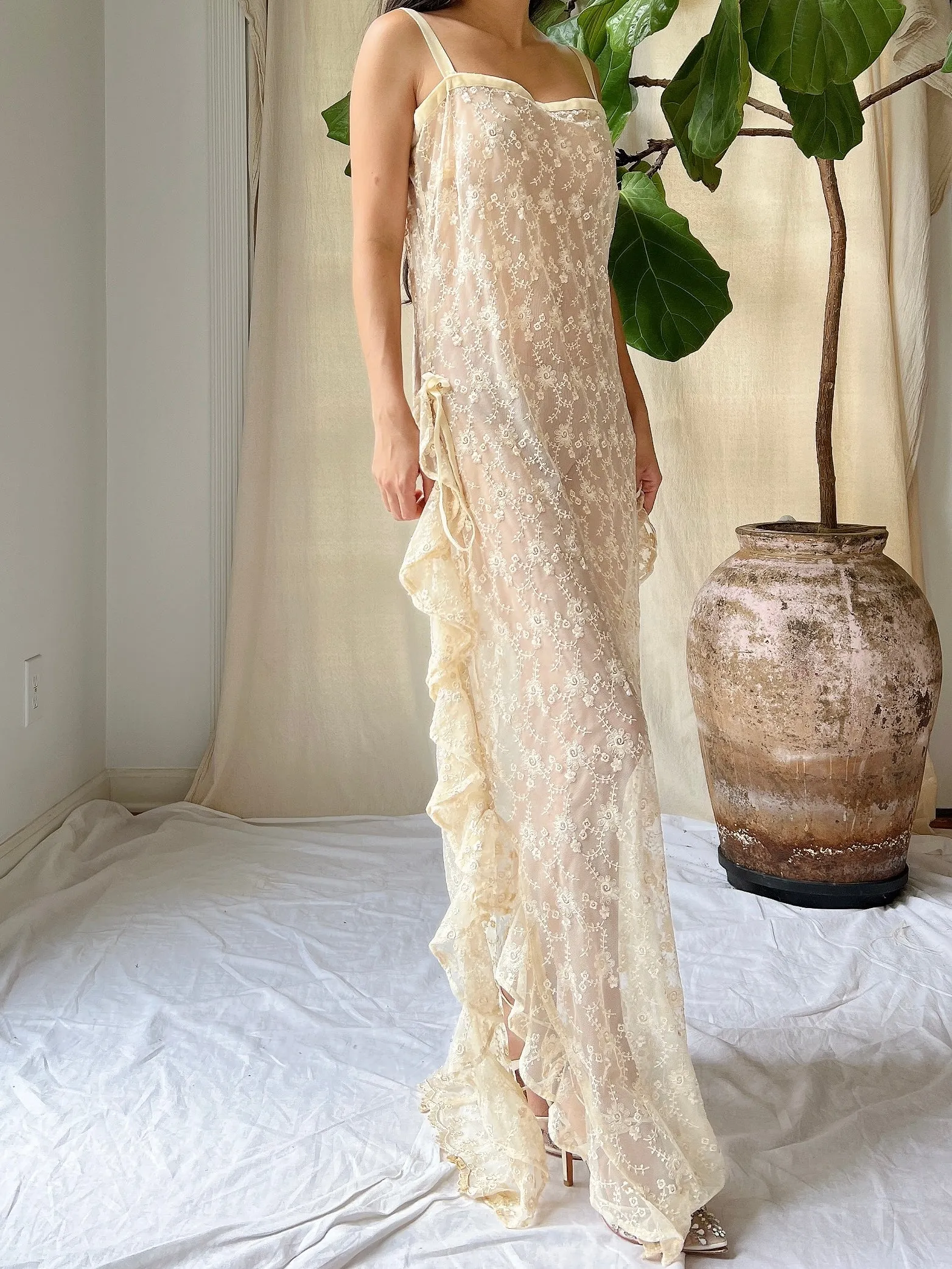 Vintage Sheer Ruffle Dress - M