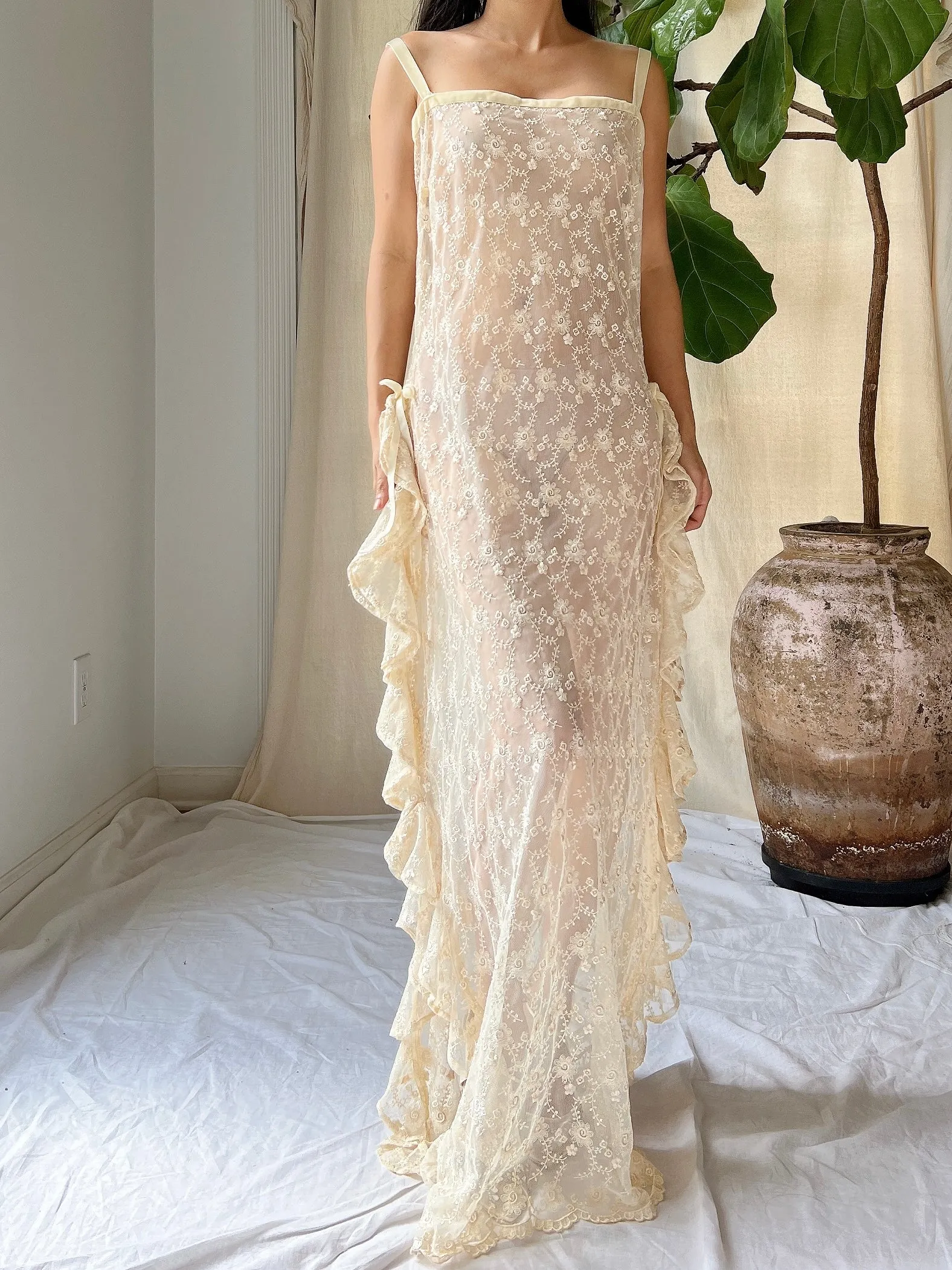 Vintage Sheer Ruffle Dress - M