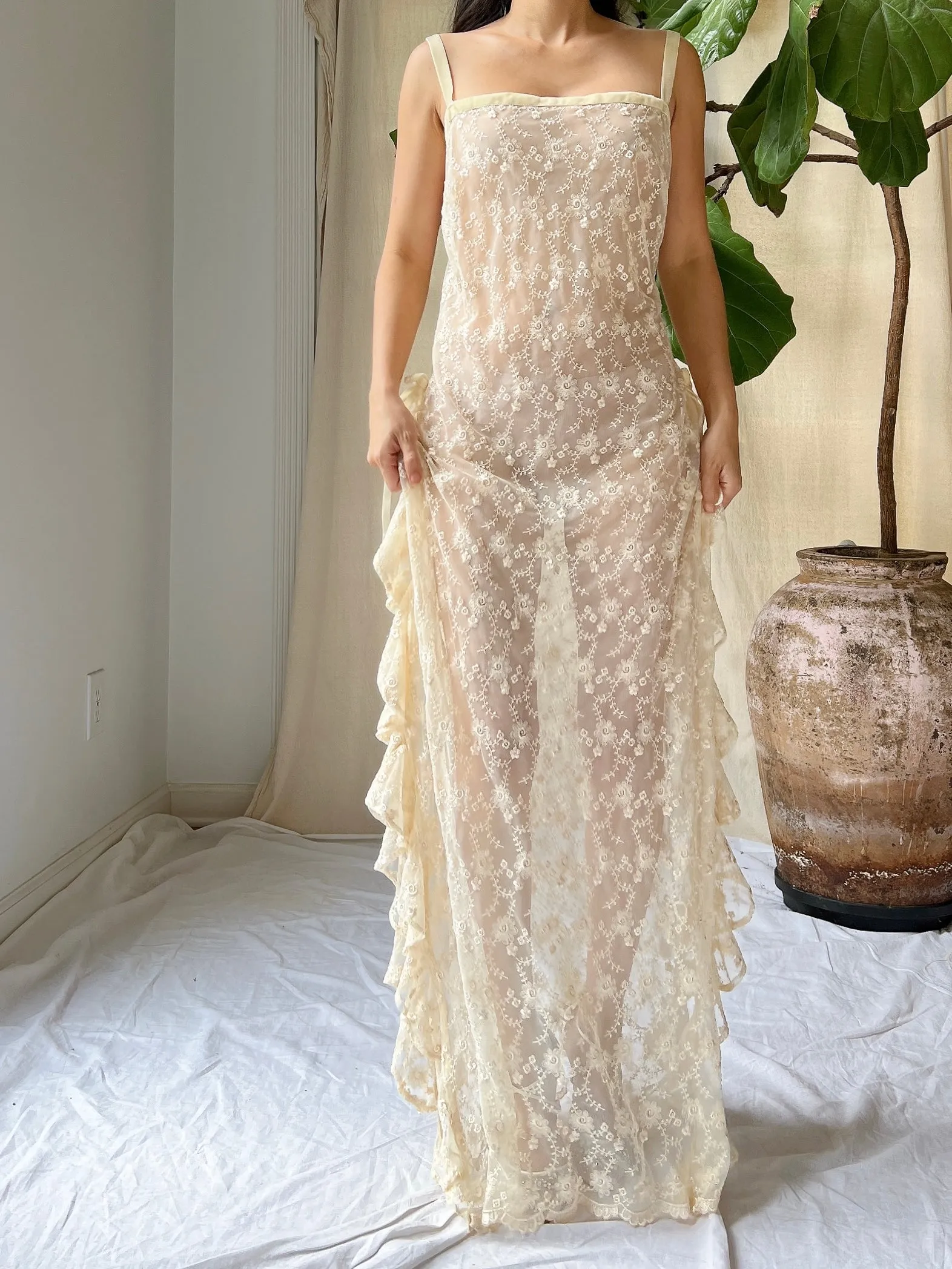 Vintage Sheer Ruffle Dress - M