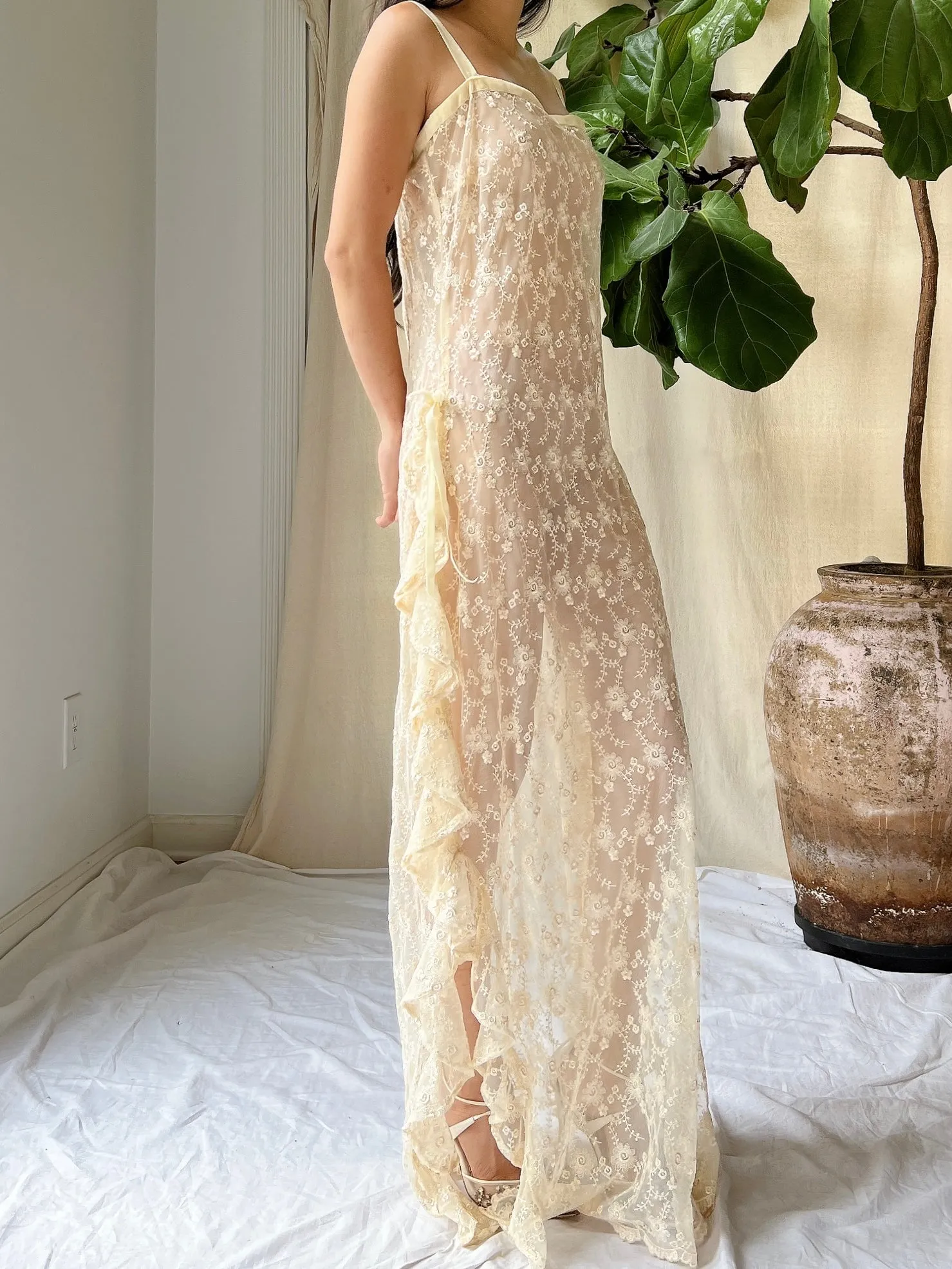 Vintage Sheer Ruffle Dress - M