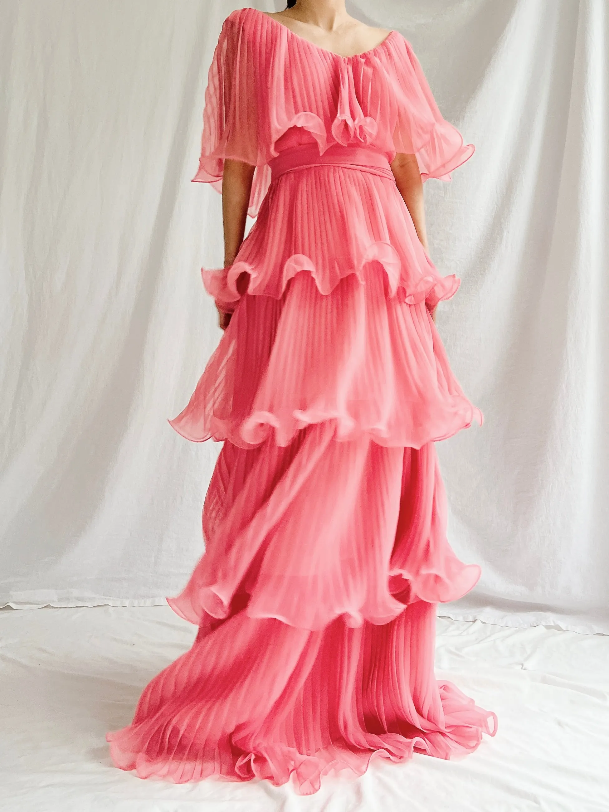 Vintage Watermelon Tiered Chiffon Dress - XS