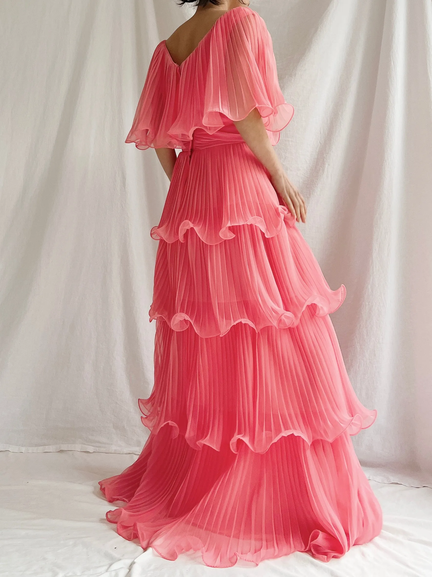 Vintage Watermelon Tiered Chiffon Dress - XS