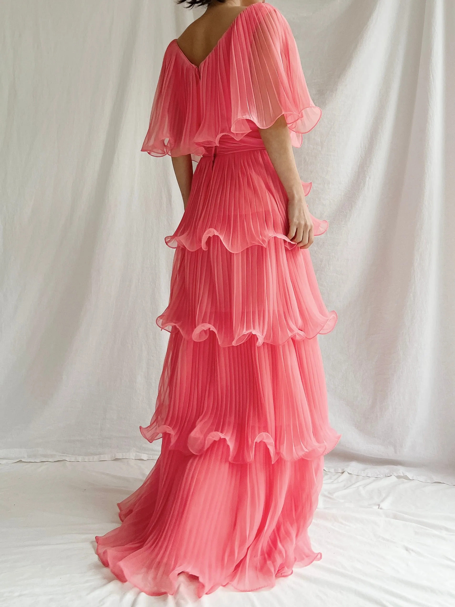 Vintage Watermelon Tiered Chiffon Dress - XS