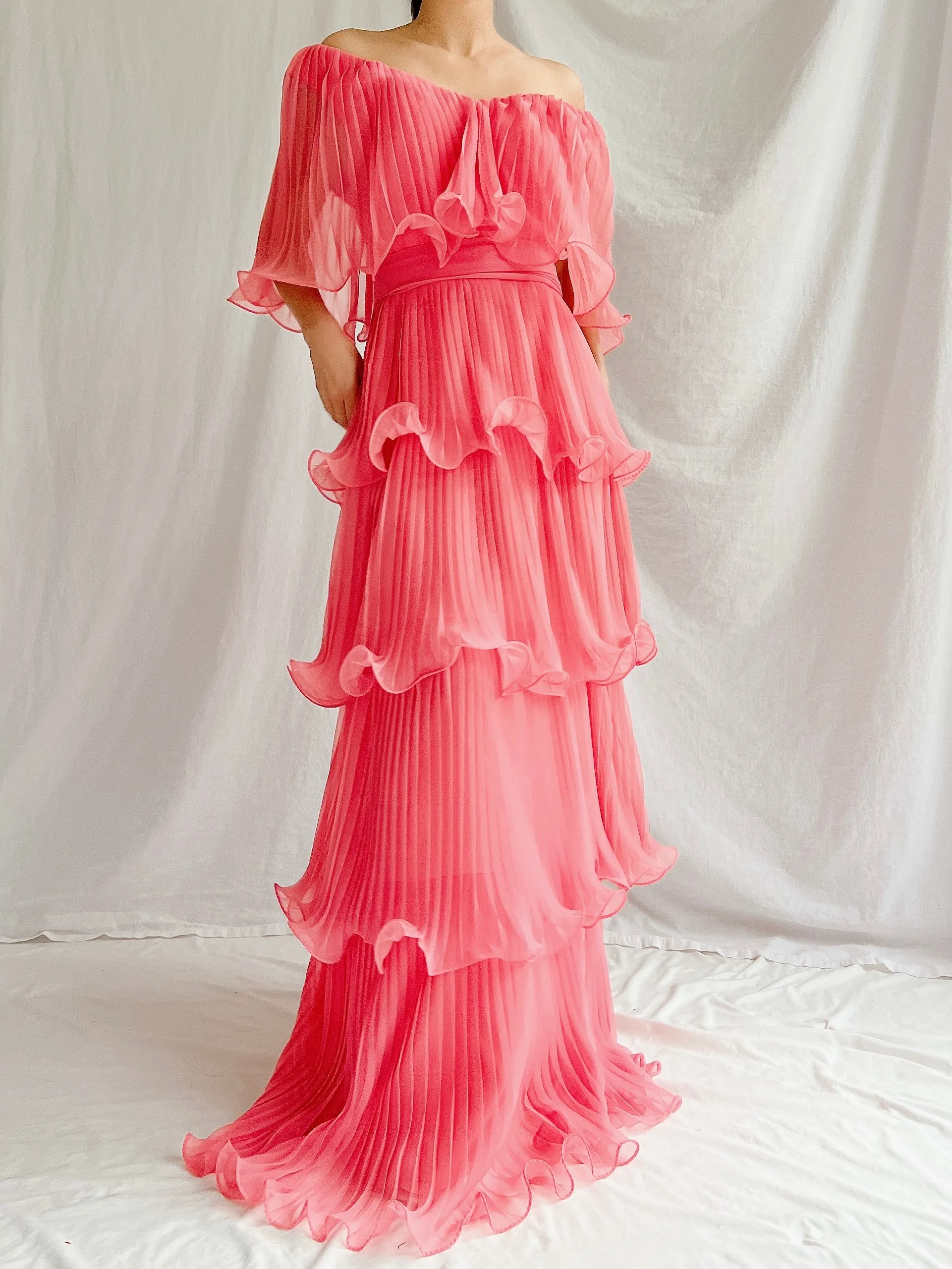 Vintage Watermelon Tiered Chiffon Dress - XS