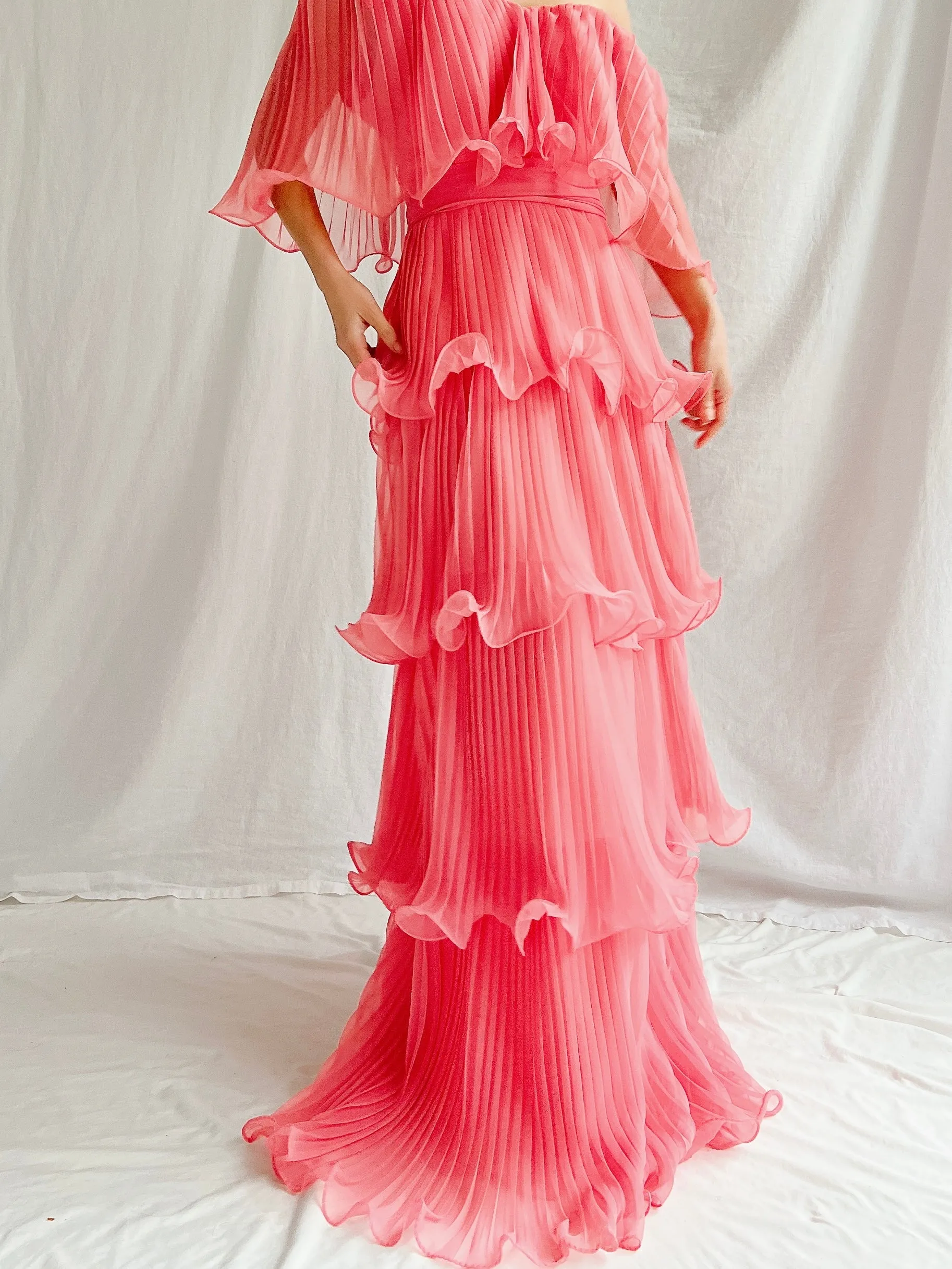Vintage Watermelon Tiered Chiffon Dress - XS