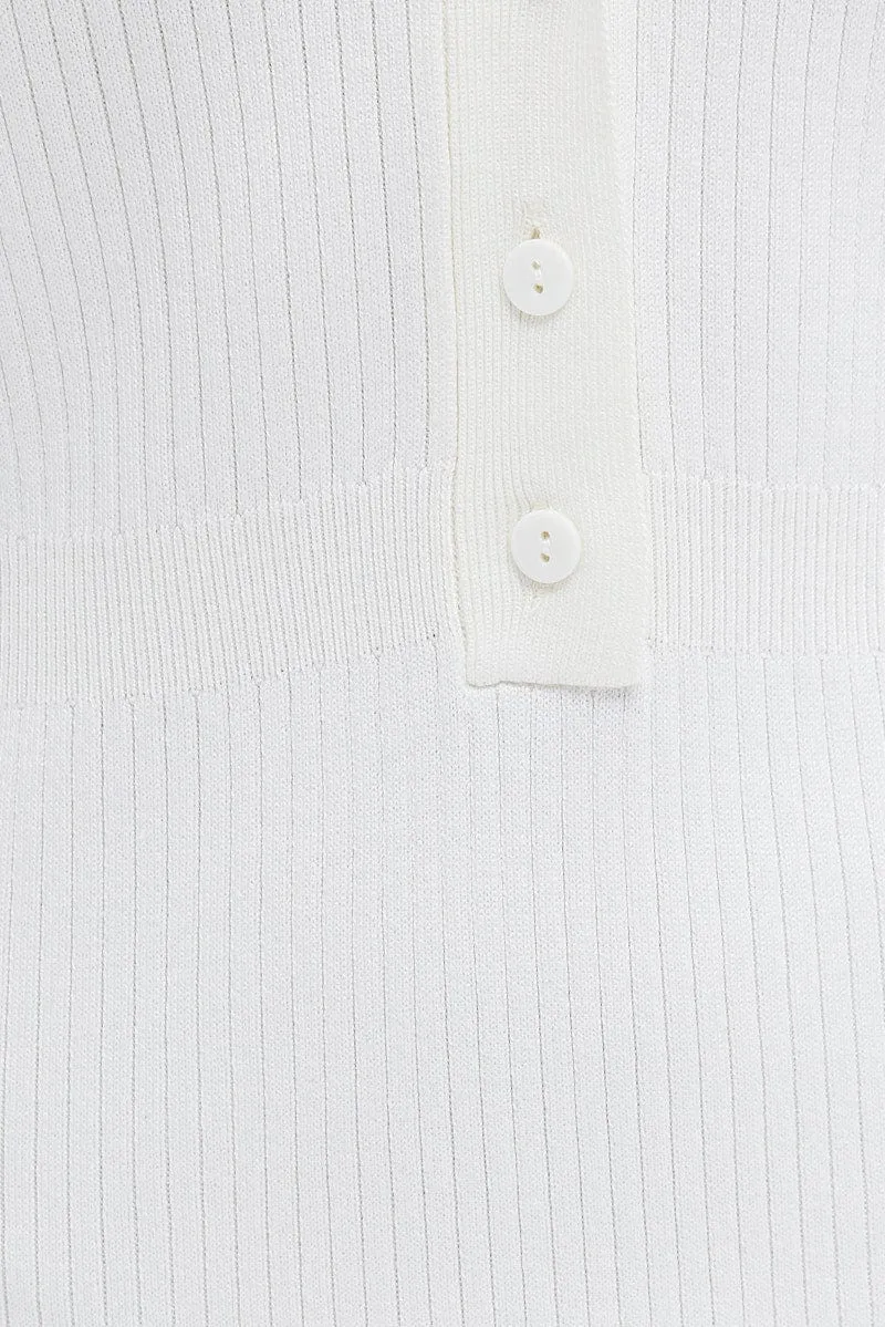 White Knit Romper Short Sleeve Collared Onesie Unitard